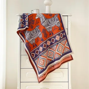 Écharpe pashmina à motif alpaga de style ethnique en blocs de couleurs orange et bleu