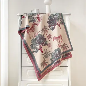 Vintage Tropical Jungle Zebra Pattern Faux Cashmere Scarf Large Palm Tree Print Winter Warm Shawl Wrap For Women