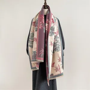 Elegant tropical jungle print scarf with zebra patterns and fine fringe trim for winter