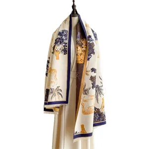 Tropical zebra print shawl in double-sided faux cashmere with fringe detail