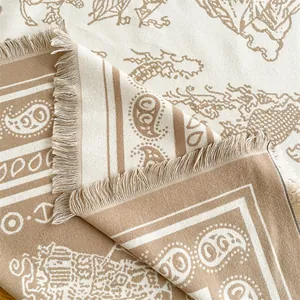 Close-up of paisley jacquard shawl showing soft fringe edges and double-sided texture