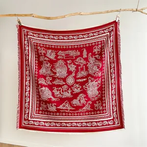 Women's Retro Paisley Nautical Print Square Scarf Shawl Thick Warm Imitation Cashmere Wrap With Tassels Bohemian Large Cape