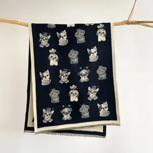 Cartoon Dog Imitation Cashmere Scarf For Women Winter Warm Double Sided Jacquard Tassel Shawl Wrap Fashion Cute Neck Warmer