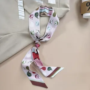 Vintage Artistic Portrait Print Satin Twilly Scarf For Women Narrow Hair Ribbon Bag Handle Wrap Headband Silk Like Neck Tie