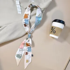 Women's Double Sided Twilly Satin Scarf Elegant Handbag Handle Ribbon Printed Silk-Like Long Neck Scarf For Bag Decoration Accessory