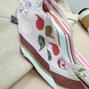 Detail of artistic twilly scarf showing high-quality twill texture and classic statue print