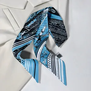Foulard Stretto in Satin con Stampa Paisley Vintage per Donna Elegante Sciarpa Sottile da Collo Nastro per Manico di Borsa Fascia per Capelli Decorativo Twilly