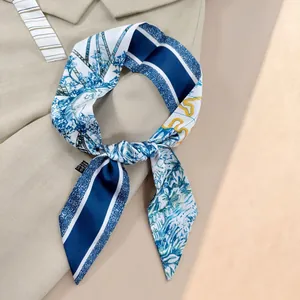 Elegante Sciarpa Stretta in Satin Stampa Floreale Elastico per Capelli Donna Borsa Nastro Decorativo Sciarpa da Collo Accessori Leggeri