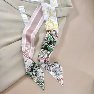 Elegante foulard stretto in seta con stampa floreale e mappa per capelli o borsa