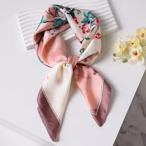 Women's Elegant Floral Print Satin Square Scarf Lightweight Breathable Sun Protection Shawl Neck Scarf Fashion Accessories