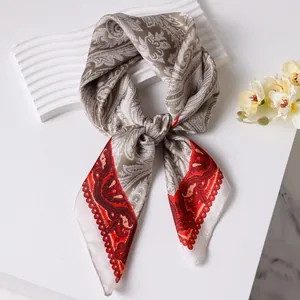 Foulard Carré en Satin pour Femmes Motif Paisley Floral Vintage Élégant Foulard Effet Soie Bandeau Châle d'Été Accessoire