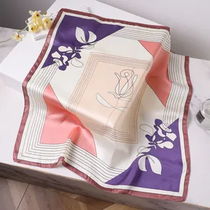 Women Elegant Satin Square Scarf Vintage Floral Printed Neck Scarf Fashion Small Shawl For Daily Office Travel Accessories
