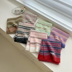 Striped wool blend scarves with vibrant colors and soft mohair style texture