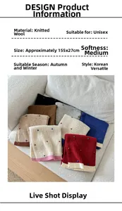 Detail of soft knit wool scarf with colorful polka dots, size 155x27cm for autumn winter