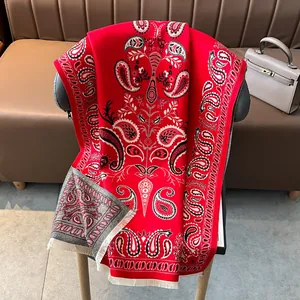 Vintage Paisley Cashmere Like Scarf For Women Double Sided Thick Warm Shawl With Tassels Bohemian Floral Print Winter Wrap