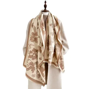 Elegant vintage floral cashmere shawl with soft fringes and retro botanical patterns