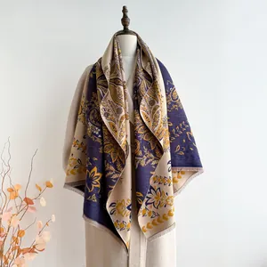 Ethnic paisley pattern cashmere feel shawl scarf with tassels for winter fashion style