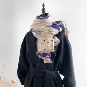 Sciarpa lussuosa double-face in cashmere beige e blu navy con eleganti frange