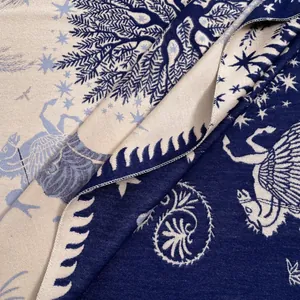 Dettaglio della sciarpa jacquard bifacciale con motivi di pegaso e stelle magiche