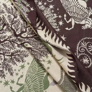 Close-up of retro jacquard scarf showing intricate griffin motif and woven texture