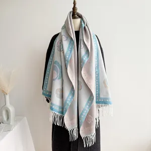 Vintage floral cashmere scarf with elegant fringe and camellia pattern for women