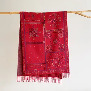Bohemian Ethnic Paisley Jacquard Scarf With Tassels Retro Tassel Shawl Wrap For Women Winter Warm Imitation Cashmere Poncho