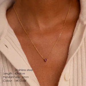 Elegante 14K goud vergulde roestvrijstalen ketting met een rode hartvormige geboortesteen