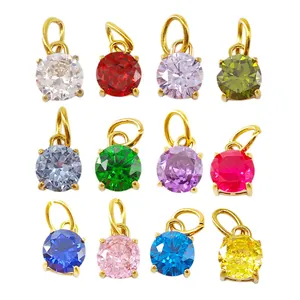 Set of 12 multi-color birthstone pendants with 18k gold plated stainless steel claws