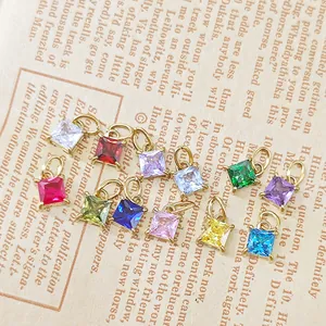 Square birthstone charms in 12 colors with gold plated titanium steel base for DIY jewelry
