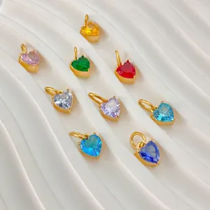 Heart Birthstone Pendant 316L Stainless Steel Cubic Zirconia DIY Jewelry Findings Charm For Necklace Bracelet Women Gift