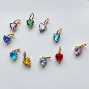 Set of colorful heart zircon pendants with gold-plated titanium steel frames for jewelry