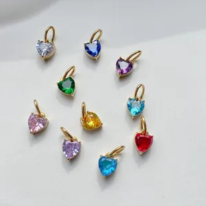 Set of 10 colorful heart-shaped zircon charms with gold-plated titanium steel bases