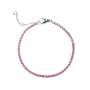 Elegante bracciale tennis con zirconi rosa e catena a maglie argentata regolabile