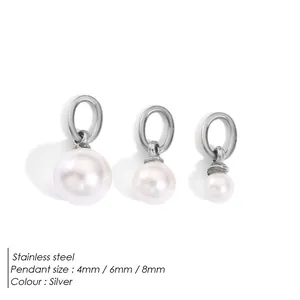 Detailed comparison of 4mm, 6mm, and 8mm freshwater pearl charms with steel hooks