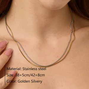 Minimalist 18K gold and silver plated stainless steel snake chain necklace for women