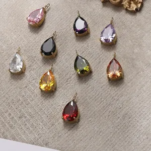 Pendentifs goutte d'eau plaqués or 14K en 9 couleurs avec base en métal vintage