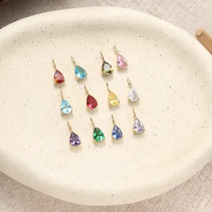 316L Edelstahl PVD Vergoldet Wassertropfen Zirkonia Anhänger Ohne Kette Bunte Geburtsstein Charms Für DIY Halskette Ohrringe Schmuckherstellung