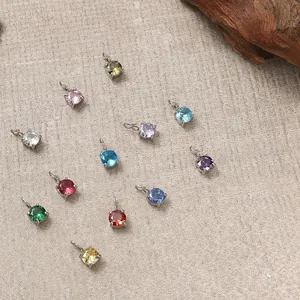 14K gold plated stainless steel round pendant set with 12 colors of zircon crystals