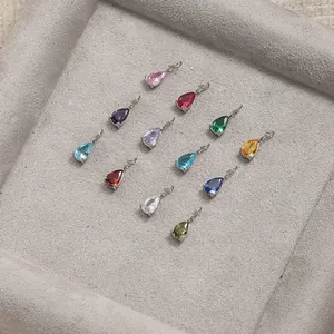 12er-Set bunte tropfenförmige Zirkon-Anhänger mit silberner Fassung für DIY-Schmuck