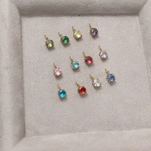 14K gold plated stainless steel round gemstone pendants for DIY jewelry necklaces