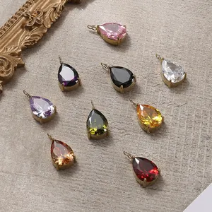 Pendentifs en cristal goutte d'eau sur monture en acier inoxydable plaqué or 14 carats
