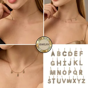 316L Stainless Steel Rhinestone A-Z English Letter Pendants Personalized Alphabet Charms For DIY Jewelry Making Necklaces