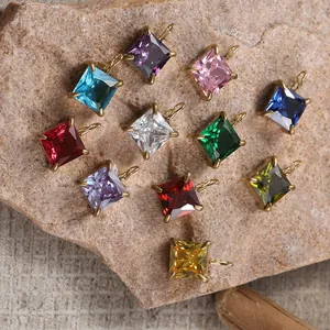 Elegant gold-plated square pendant collection with vibrant multi-color gemstones