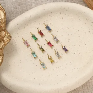 Set of 12 colorful rectangular gemstone pendants with gold plating for DIY jewelry