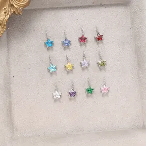 Twelve colorful star-shaped stainless steel zircon pendants for DIY jewelry crafting