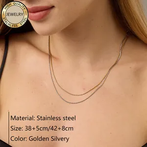 Collana minimalista a doppio strato in acciaio inossidabile oro e argento da donna