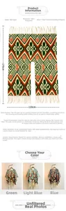 Detail showing 170x110cm size and ethnic geometric pattern on polyester poncho with tassels