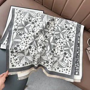 Women Faux Cashmere Scarf Shawl Winter Warm Jacquard Floral Polka Dot Print With Tassels Versatile Soft Wrap For Ladies