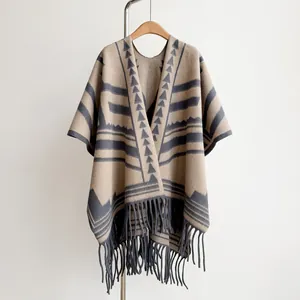 Damen Bohemian Tribal Geometrisches Muster Kaschmir-Imitat Schal Umhang Mit Quasten Warmer Winter Strick Ethno Wickelschal Für Reisen