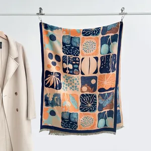 Women's Faux Cashmere Scarf Abstract Art Oil Painting Large Tassel Shawl Wrap Thick Soft Warm Winter Scarf For Women